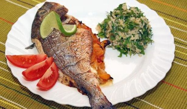 Lean fish with salad in the gout diet menu